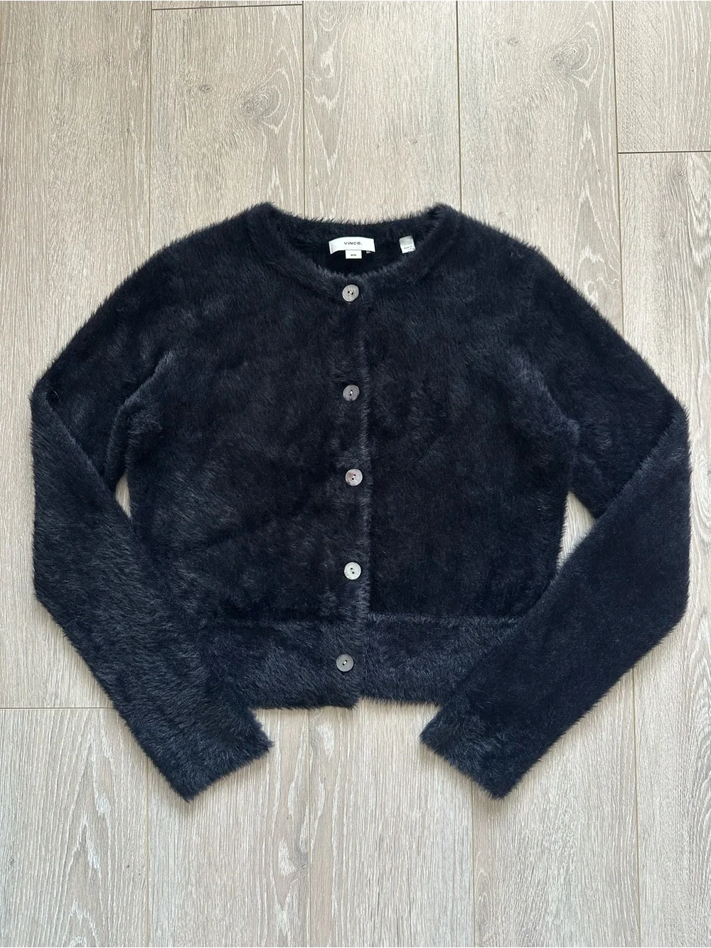 Vince Eyelash Cardigan Fuzzy Knit Button Front Long Sleeve Black Sz M